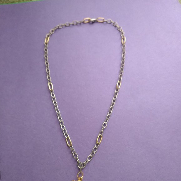 Golden leaf with wide loop gold and silver tone chain 14 inch - Picture 5 of 5